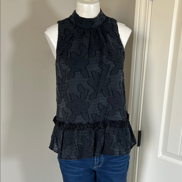 Anthropologie Maeve Savannah Swing Textured Top Blouse Ruffled Black Sz 2 - Picture 2 of 12